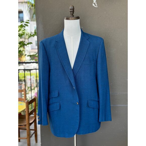 Vintage 70s Anderson Men’s 43 Blue Wool Single Breasted Sport Coat Blazer Jacket